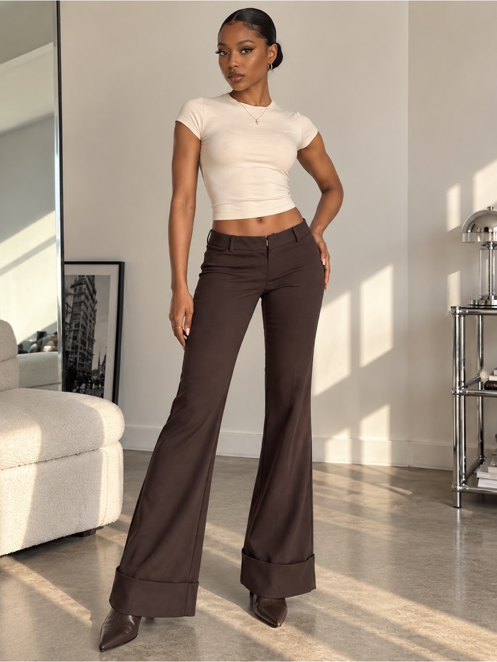 VINTAGE Y2K EXPRESS FLARE PANTS Espresso Brown SZ 25/26 Corporate Goth